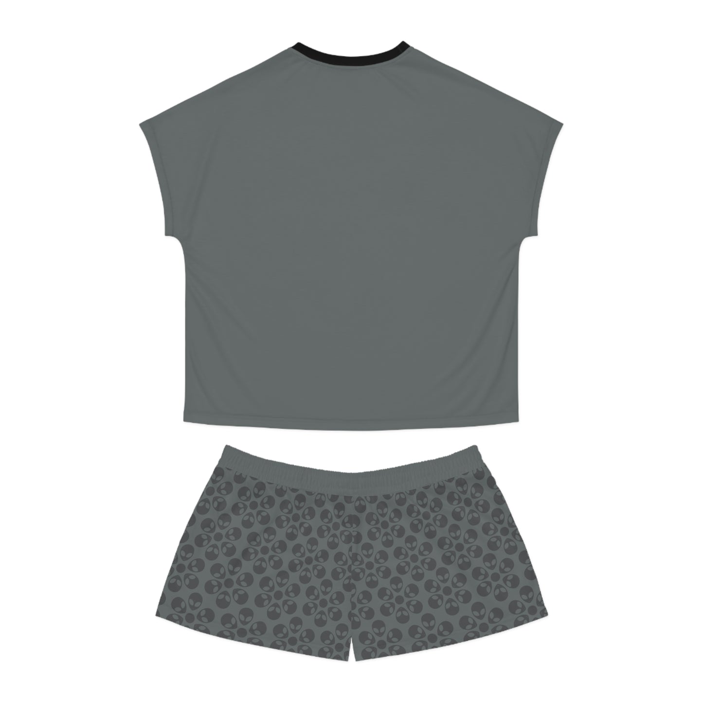 Stylish Womens Pajama Set Cozy Sleepwear AOP Floral Print Perfect for Lounging Gift for Her Summer Nights Relaxation Alien Flowers Grey