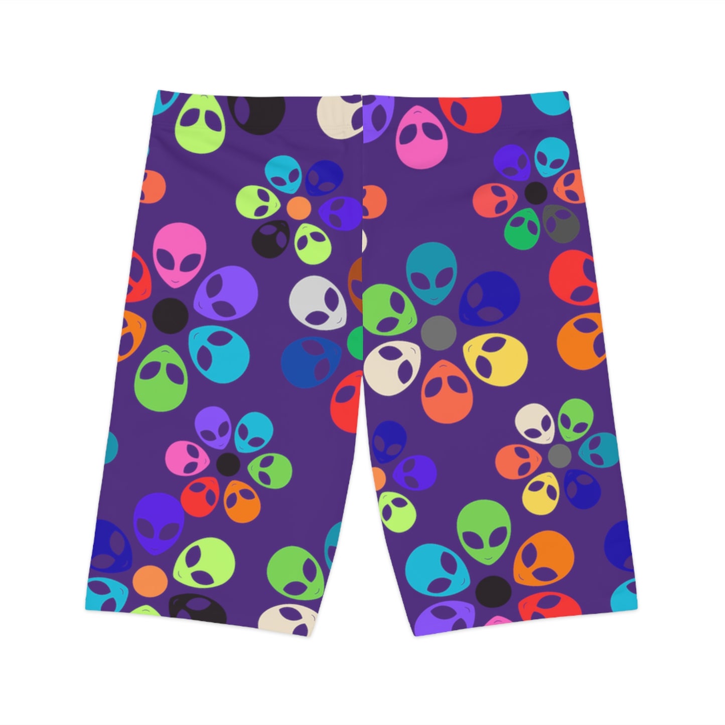 Colorful Alien Flower Womens Bike Shorts | Fun Activewear Summer Exercise Festival Outfit Yoga Fitness Gear Alien Rainbow Flowers Purple