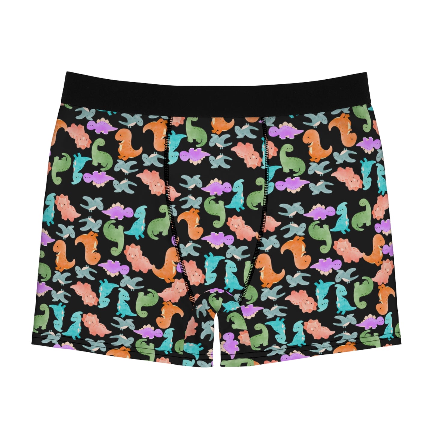 Playful Dino Print Mens Boxer Briefs Fun Underwear Colorful AOP Briefs Gift for Him Beach Vibe Loungewear Rainbow Dinos Black