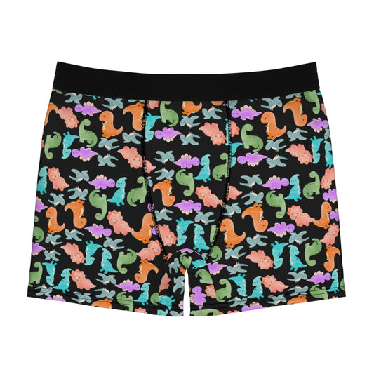 Playful Dino Print Mens Boxer Briefs Fun Underwear Colorful AOP Briefs Gift for Him Beach Vibe Loungewear Rainbow Dinos Black