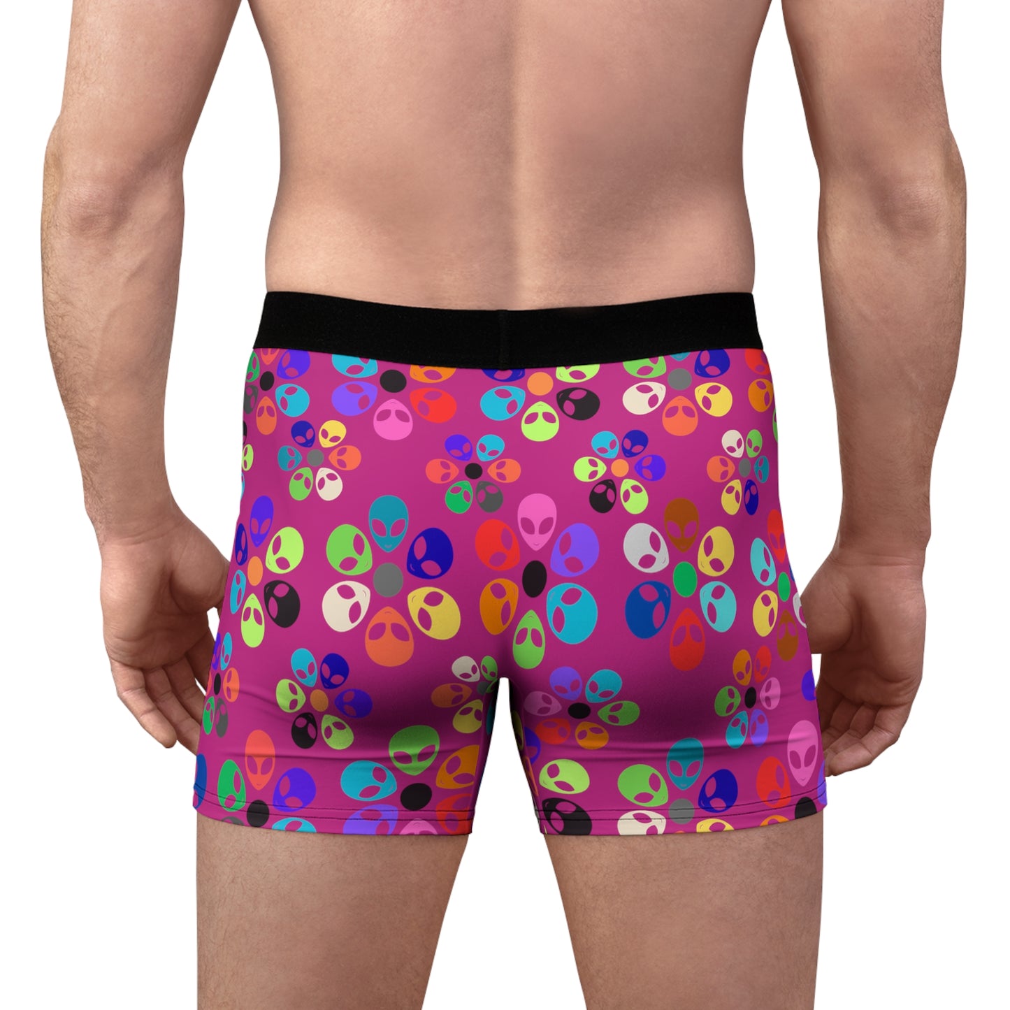 Colorful Alien Print Boxer Briefs for Men  Fun & Comfy Great for Gifting Casual Wear Everyday Essentials and Special Occasions Alien Rainbow Flowers Pink