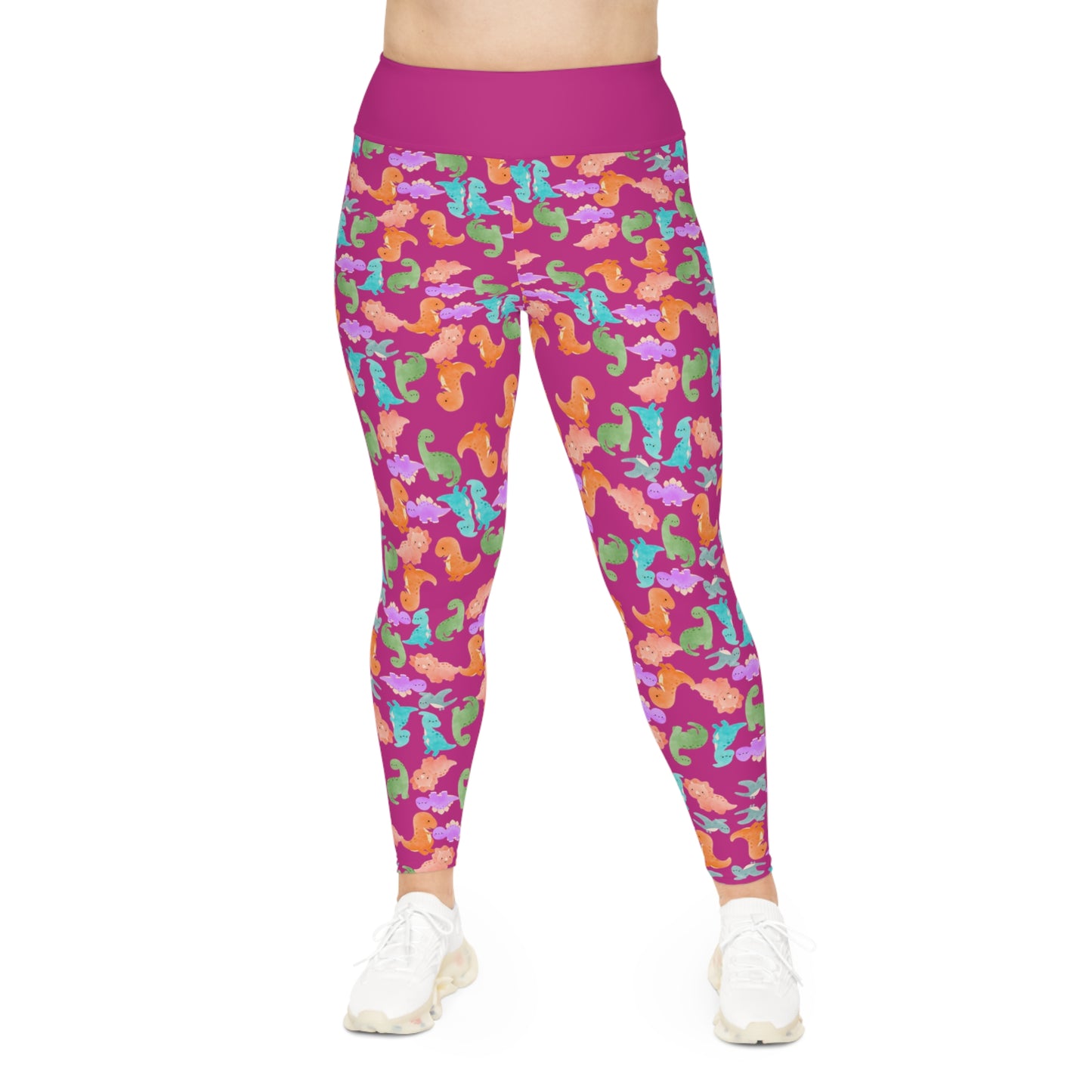 Plus Size Leggings Rainbow Dinos Pink