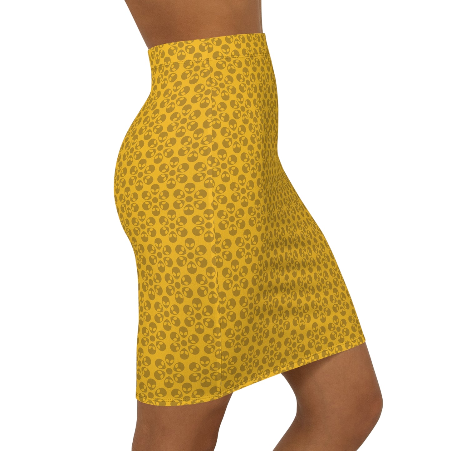 Womens MidWaist Pencil Skirt  Alien Flowers Yellow