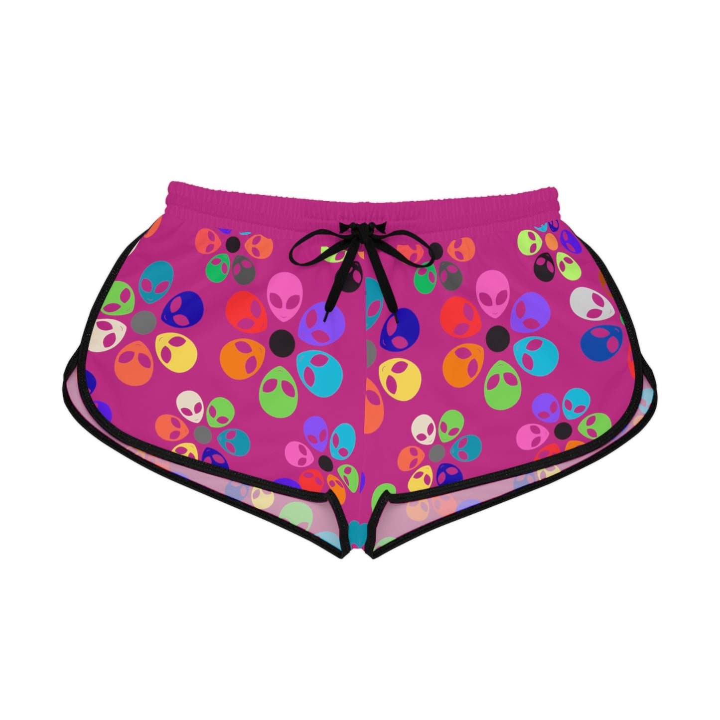 Colorful Alien Flower Print Womens Relaxed Shorts Summer Loungewear Beachwear Festival Outfit Casual Comfort Alien Rainbow Flowers Pink