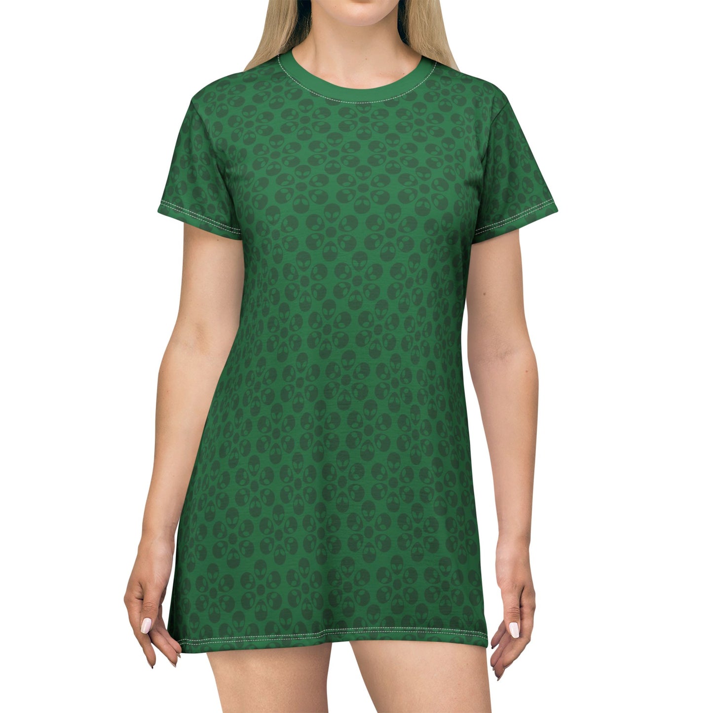 Floral Pattern TShirt Dress Casual Summer Dress Cute Dress for Women Floral Print Dress Trendy Everyday Wear Perfect for Beach Alien Flowers Dark Green