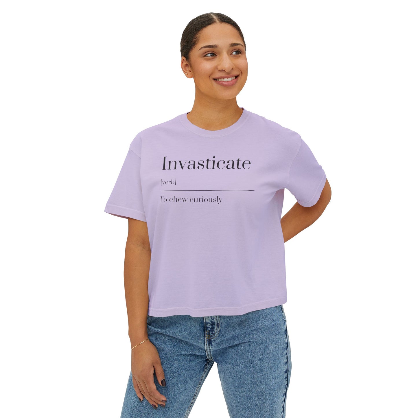 Curious Adventure Women's Boxy Tee, Casual Summer Top, Gift for Foodies, Vintage Inspired Shirt, Chew Curiously Tee