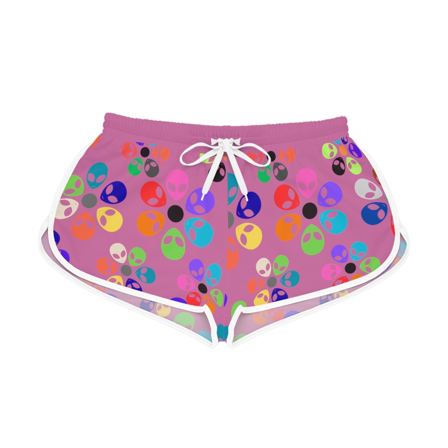 Colorful Alien Flower Print Womens Relaxed Shorts Summer Loungewear Beachwear Festival Outfit Casual Comfort Alien Rainbow Flowers Light Pink