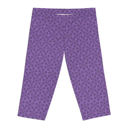 Womens Capri Leggings Alien Flowers Light Purple