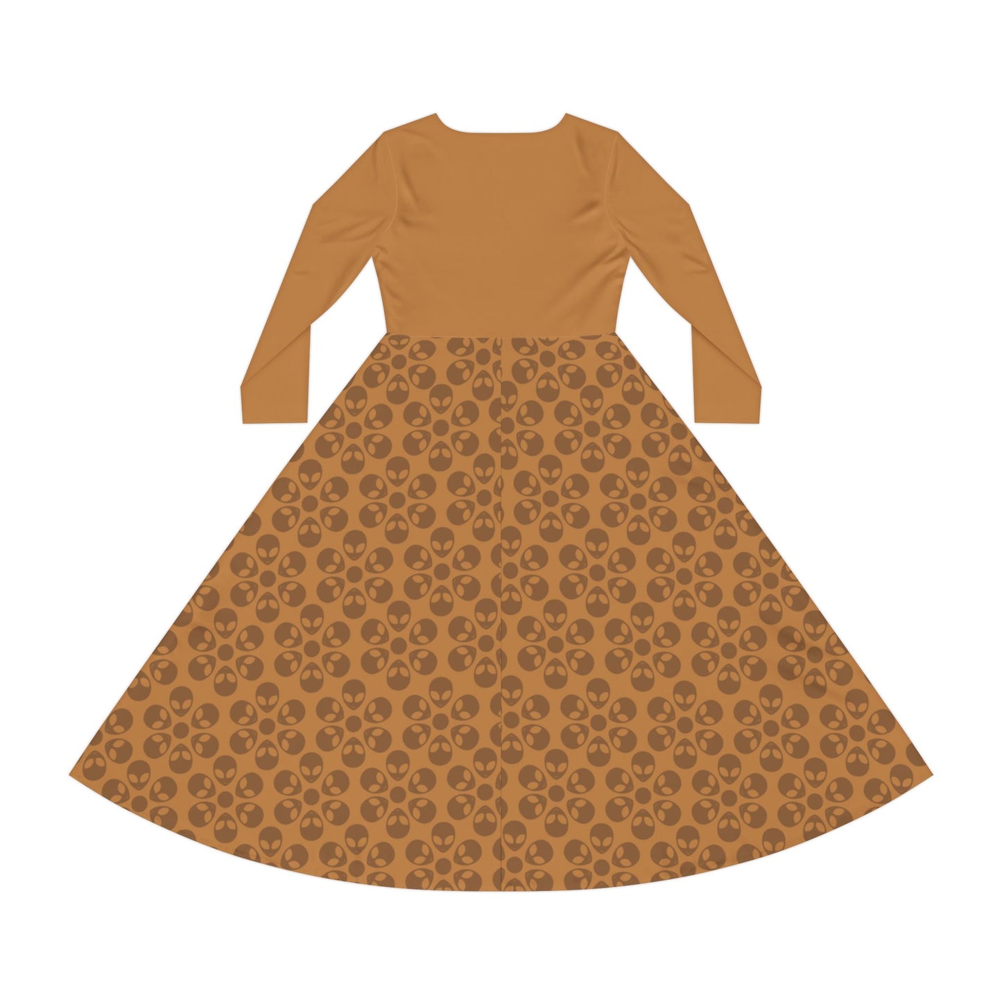 Womens Long Sleeve Dance Dress Alien Flowers Light Brown