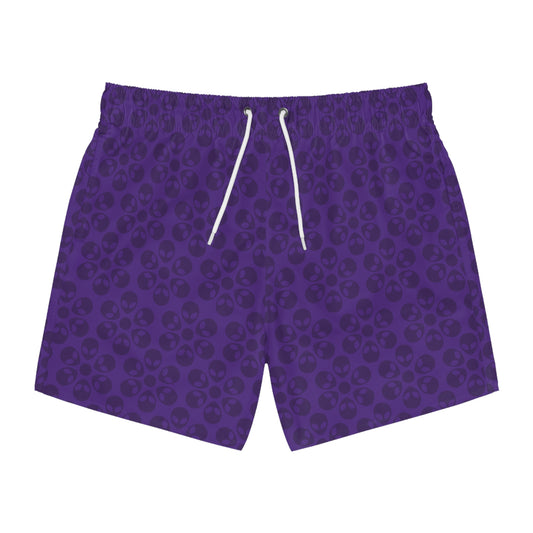 Stylish AOP Swim Trunks for Beach Days Summer Fun Pool Parties Vacation Wear Gift for Him Alien Flowers Purple