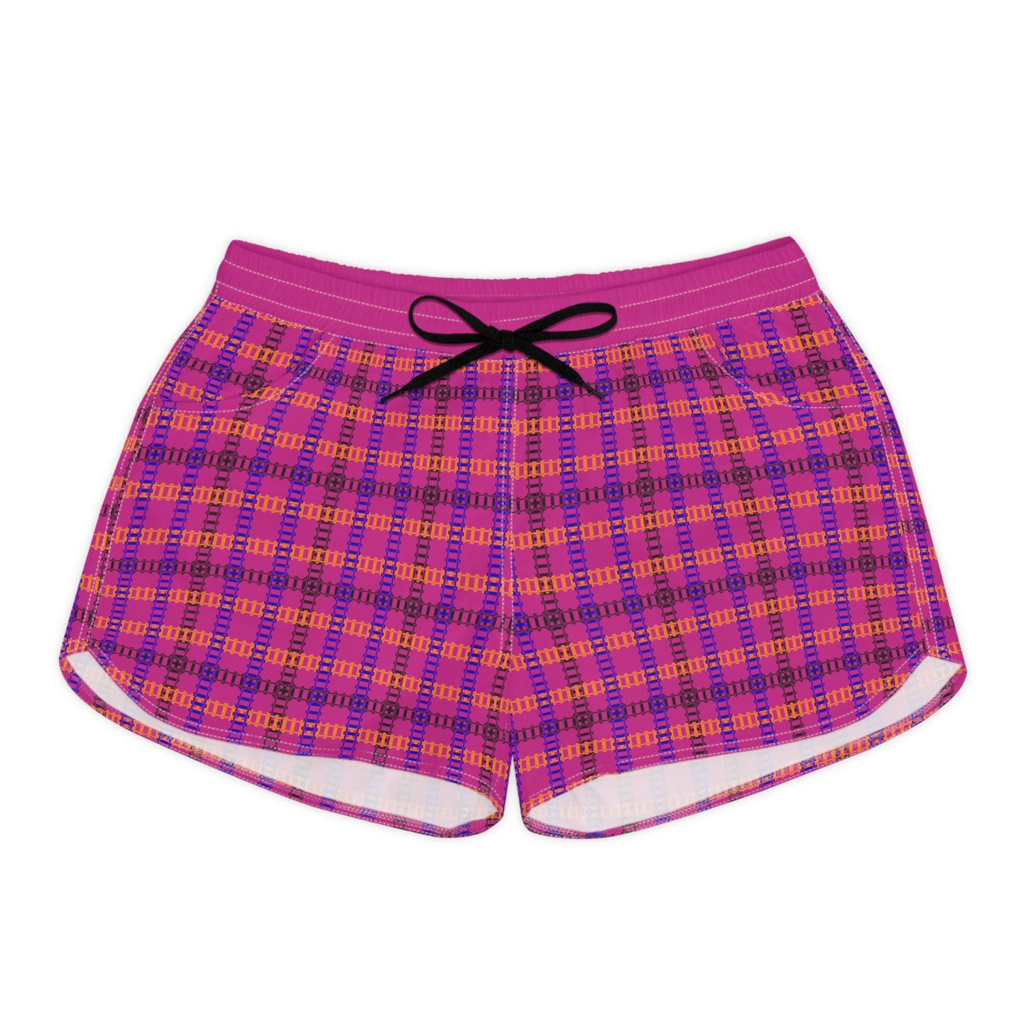 Womens Casual Shorts Stylish AOP Loungewear Summer Shorts Holiday Casual Wear Gift for Her Beachwear Everyday Wear Train Tracks Pink
