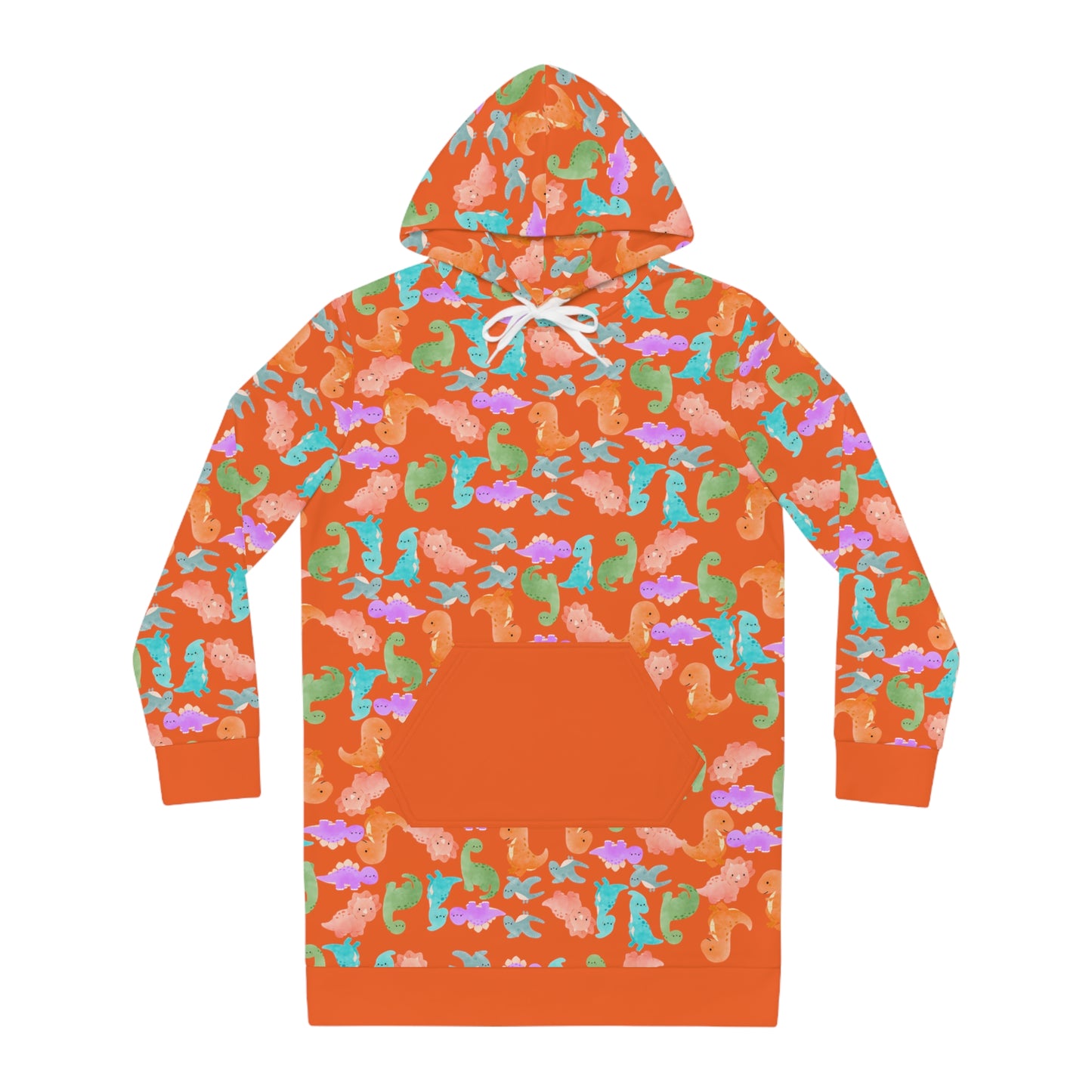 Womens Hoodie Dress Rainbow Dinos Orange
