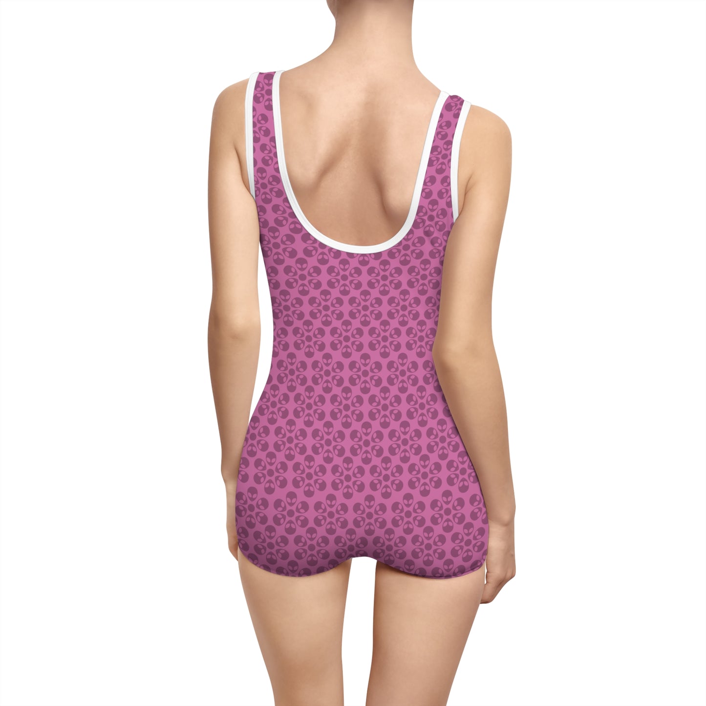 Womens Vintage Swimsuit  Alien Flowers Light Pink