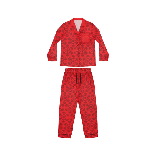 Womens Satin Pajamas  Alien Flowers Red