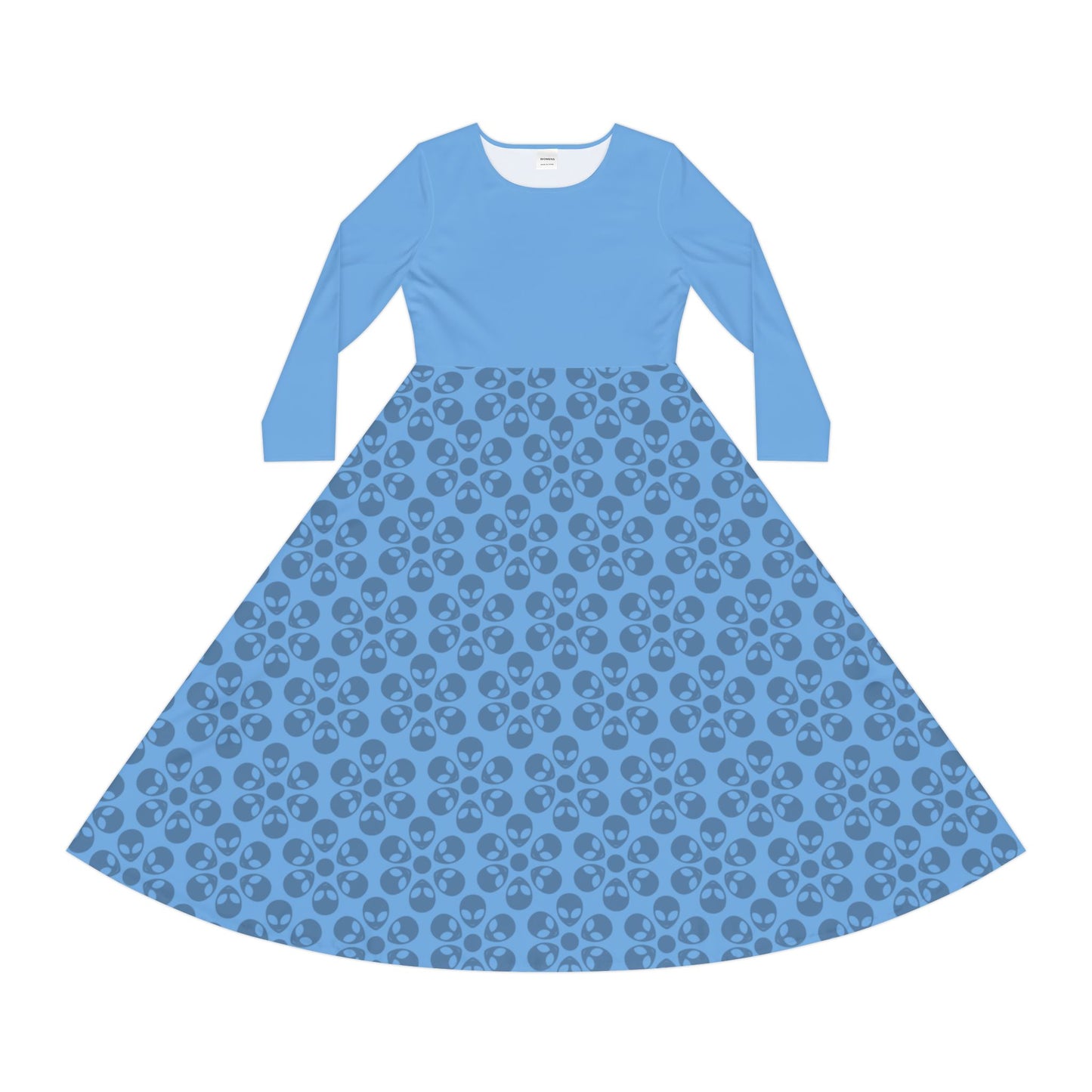 Womens Long Sleeve Dance Dress Alien Flowers Light Blue