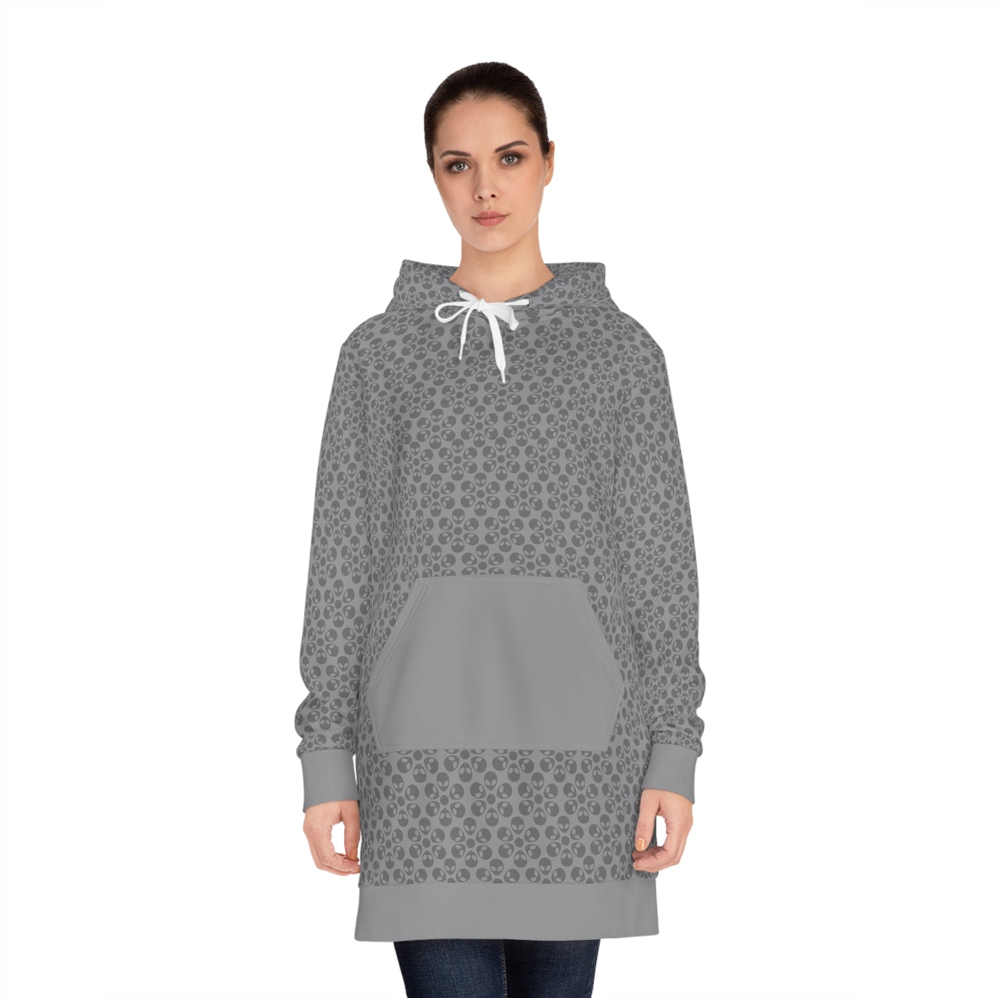 Womens Hoodie Dress  Alien Flowers Grey