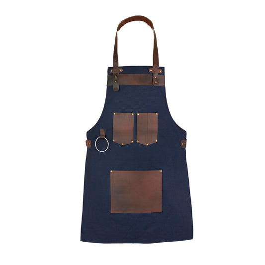 Top Grain Leather Blue Canvas Apron Butcher Cook, BBQ, Chef, DIY, Woodwork Apron Gift for Him Gift for HerGift for Him Gift for Her