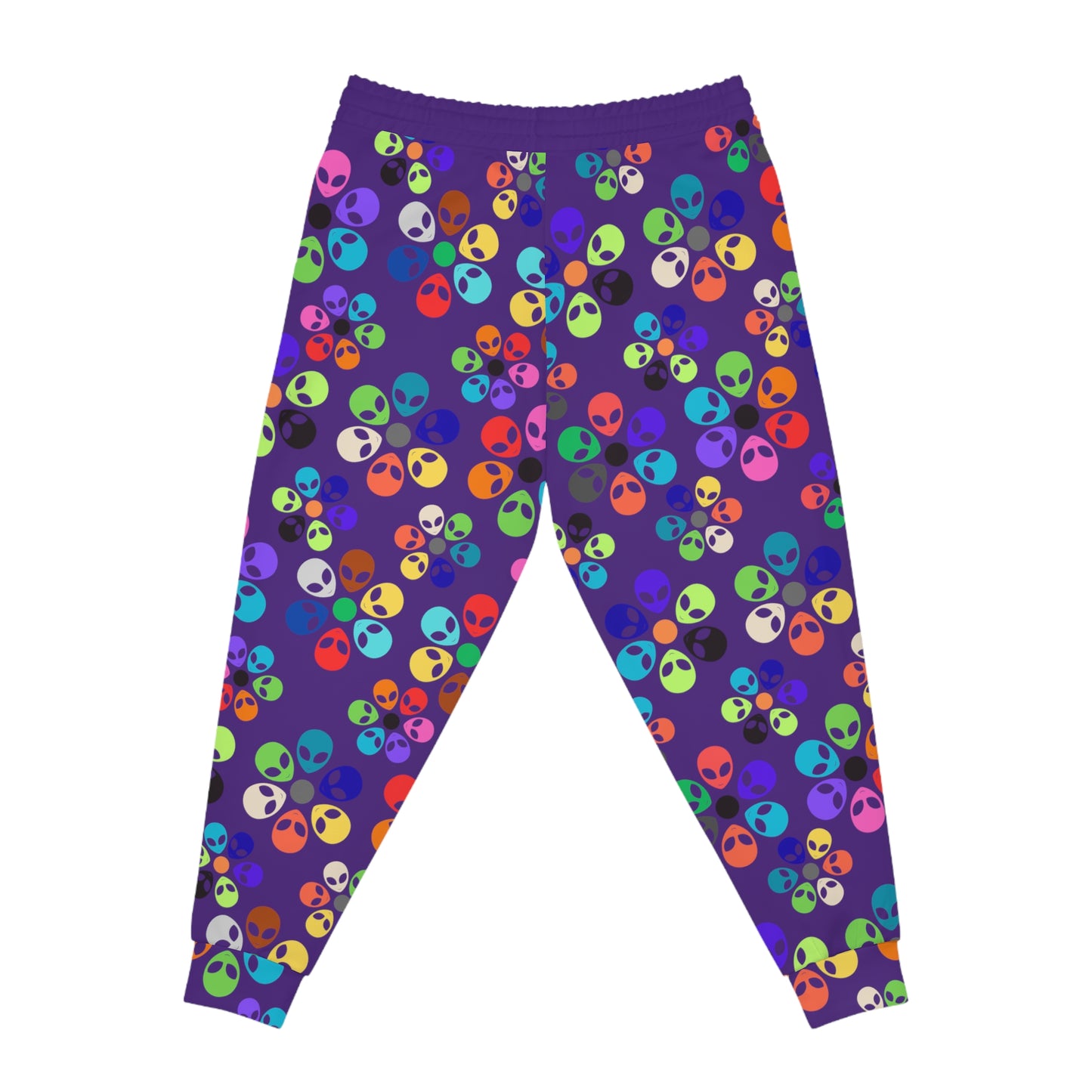 Colorful Alien Print Joggers Fun Athletic Pants Trendy Loungewear Unique Gift for Space Lovers Casual Daily Wear Unisex Joggers Alien Rainbow Flowers Purple