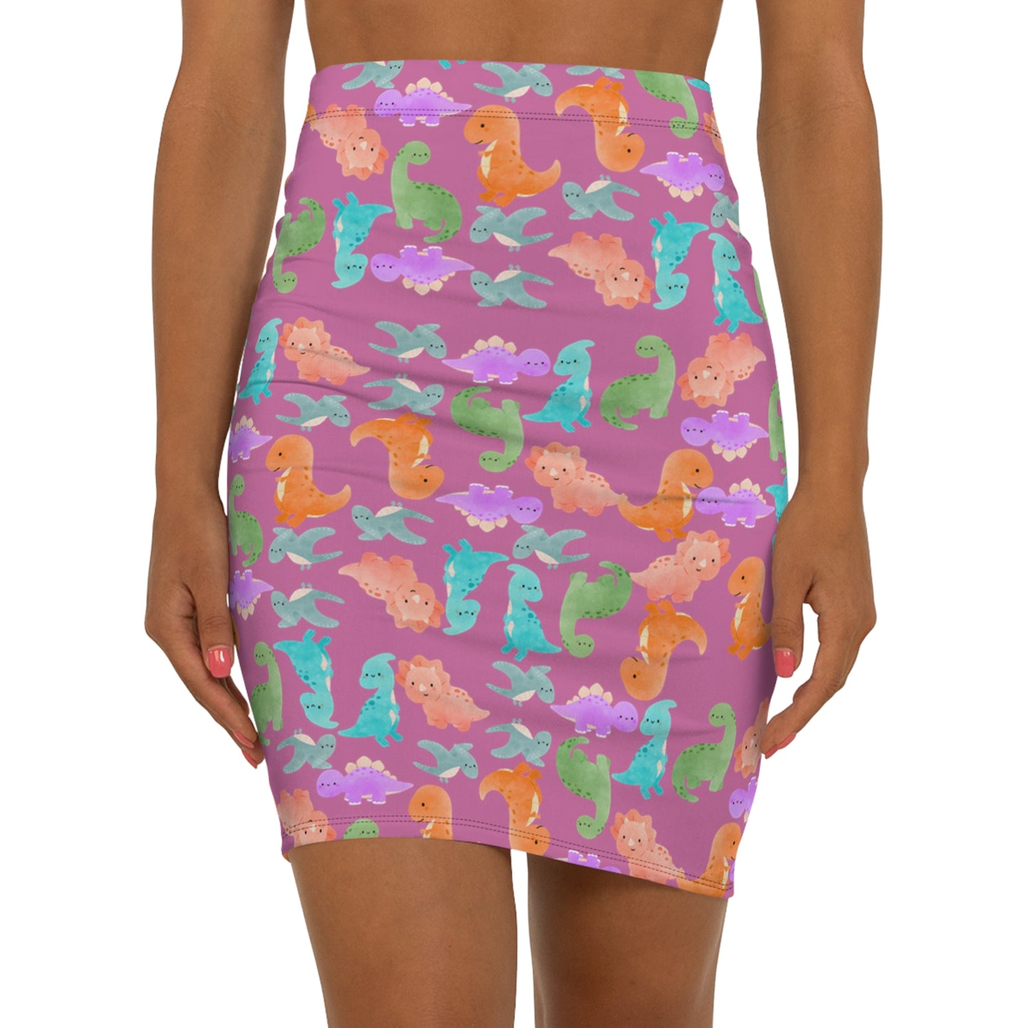 Dinosaur Print MidWaist Pencil Skirt for Fun and Playful Style Womens Skirt Cute Skirt Fashionable Skirt Casual Skirt Gift Idea Rainbow Dinos Light Pink