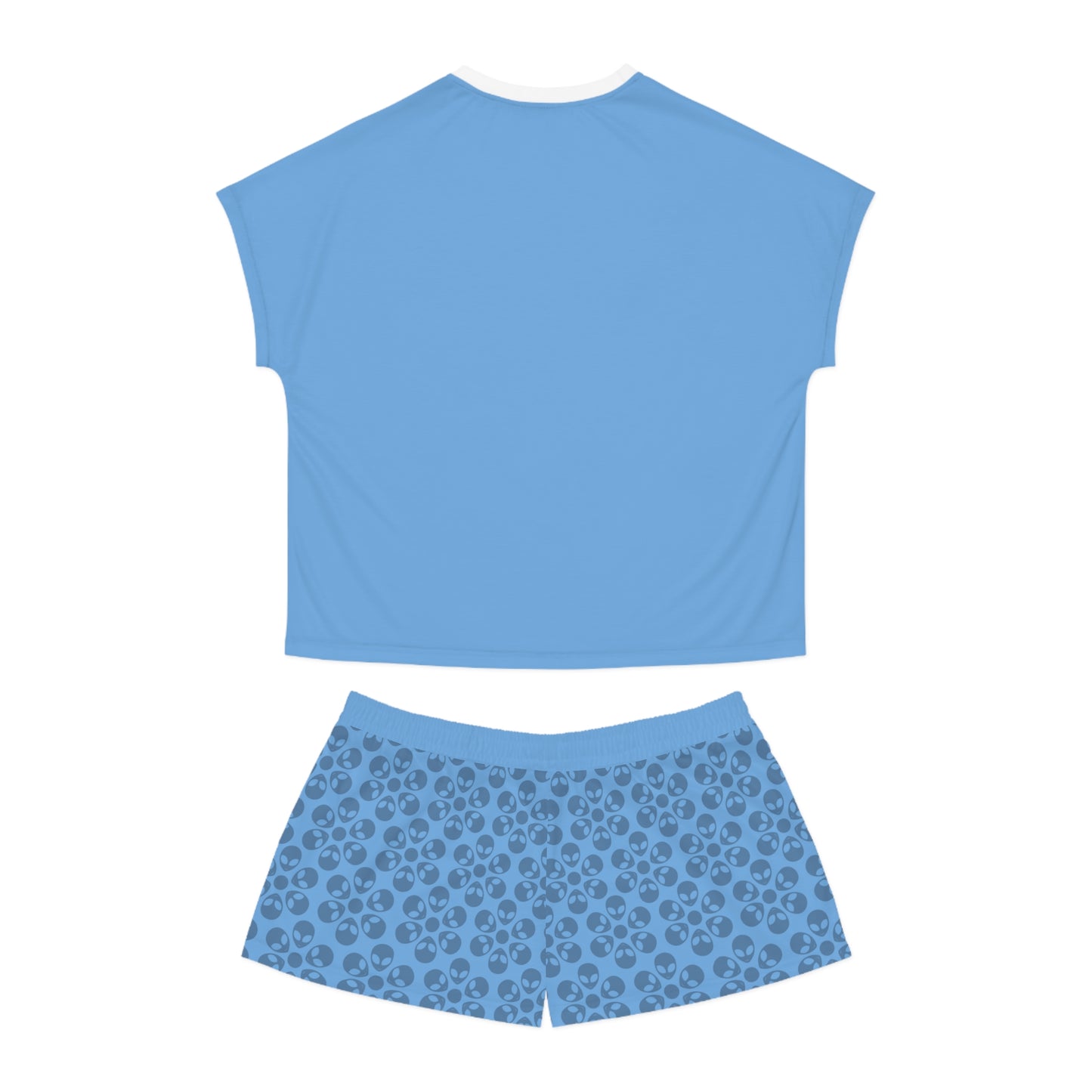 Stylish Womens Pajama Set Cozy Sleepwear AOP Floral Print Perfect for Lounging Gift for Her Summer Nights Relaxation Alien Flowers Light Blue