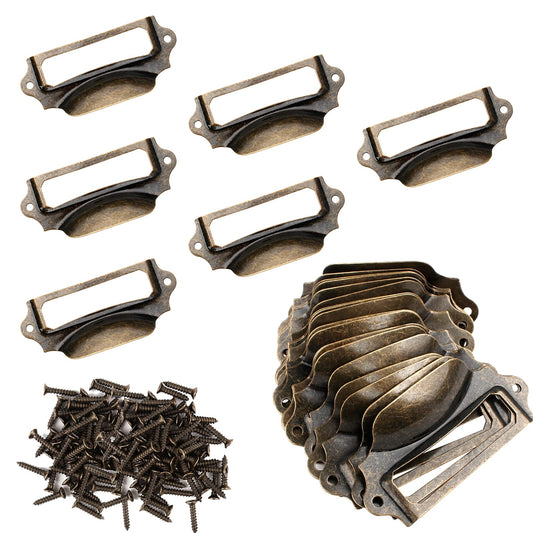 LuluDa 30 PCS Label Holder Pull Handles Vintage Drawer Label Frame Drawer Knob Handles with 60 PCS Screws for Cabinet Drawer Pharmacy Cupboard Retro Decorations