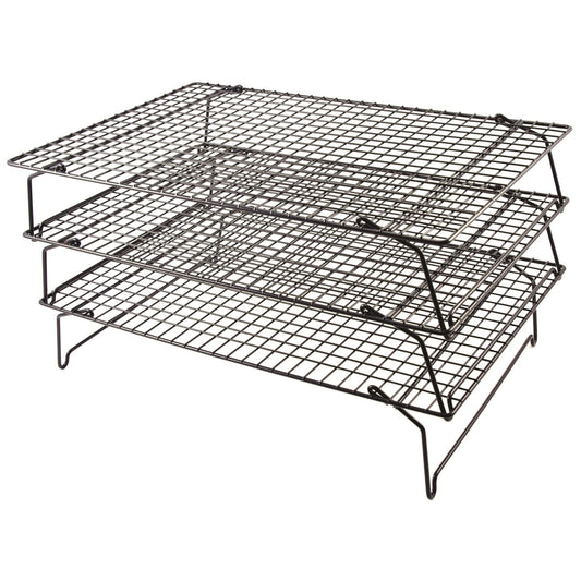 Tala 3 Tier Non-Stick Cooling Rack - Space Saving Collapsible Oven Racks - Cake Cooling Rack for Baking Freshly Baked Muffins, Cookies & Biscuits - Baking Tools & Accessories, 40 x 25cm, Black