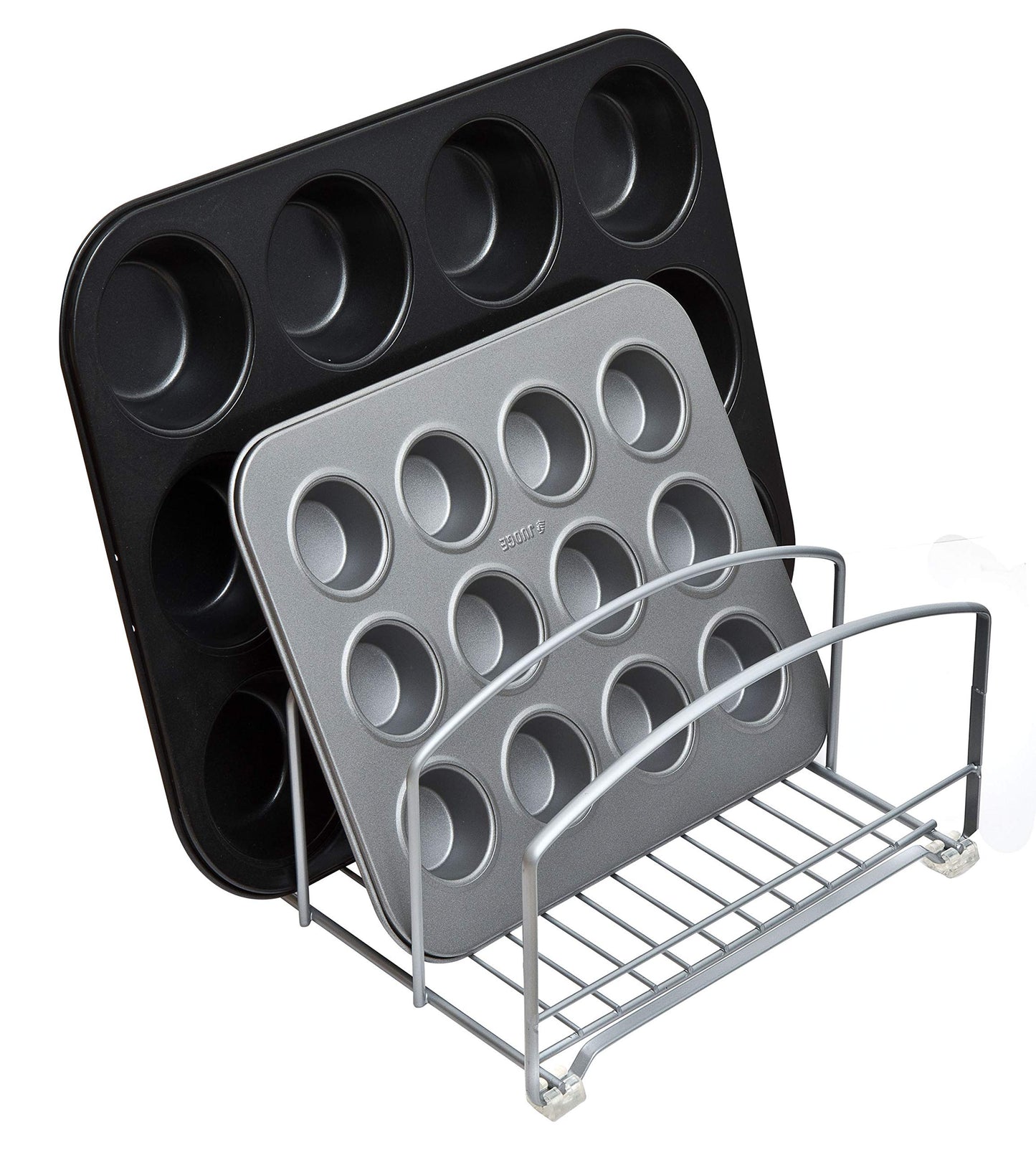 Amtido Kitchen Cupboard Storage Organiser Rack For Trays, Chopping Boards, Cooking Sheets And Baking Accessories – Suitable For Pantry, Cabinet Drawers, Counter-top Or Under Sink – Matt Silver