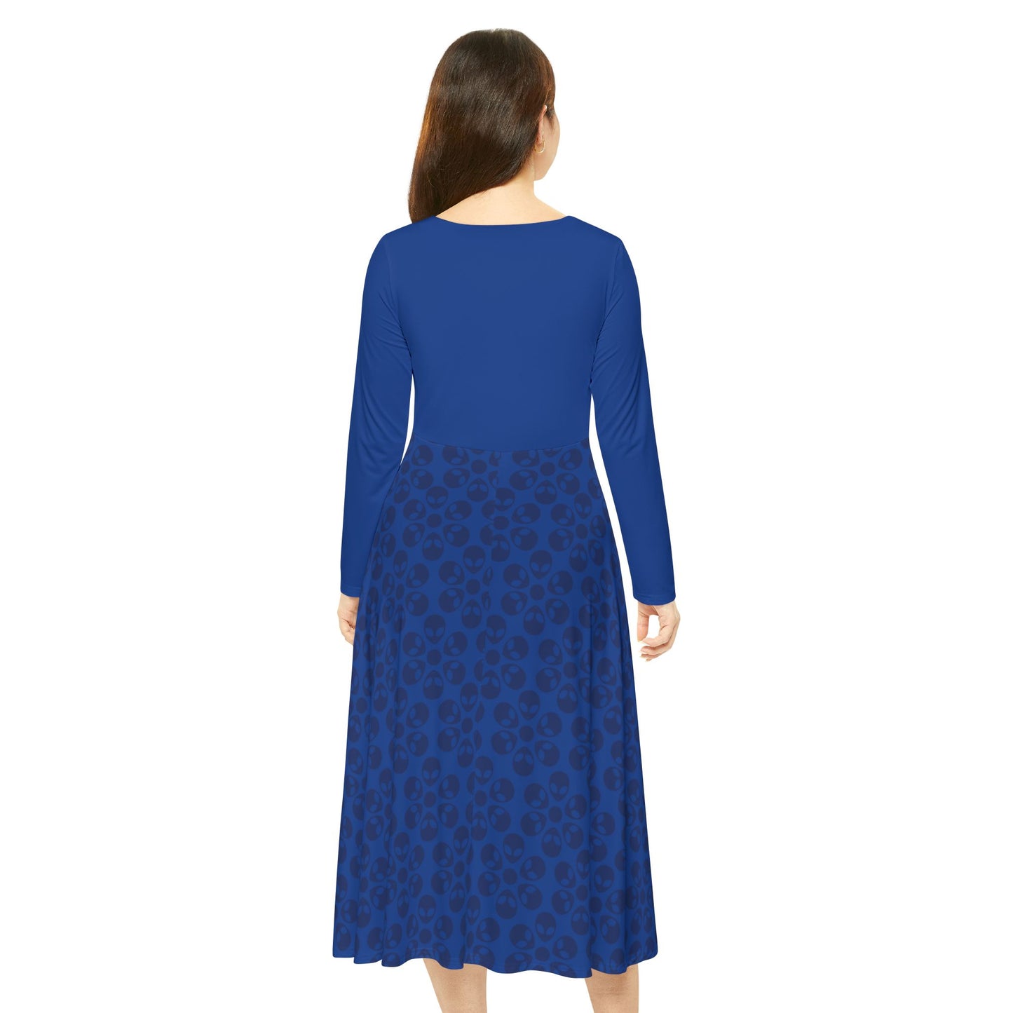 Womens Long Sleeve Dance Dress Alien Flowers Dark Blue