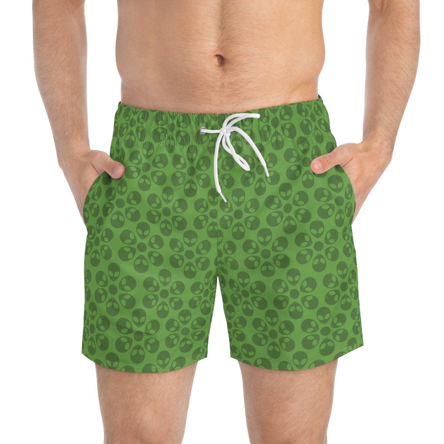 Stylish AOP Swim Trunks for Beach Days Summer Fun Pool Parties Vacation Wear Gift for Him Alien Flowers Green
