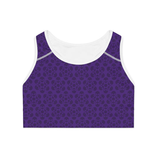 Trendy Floral Pattern Sports Bra Workout Bra for Women Fitness Gear Yoga Top Gym Wear Gift for Athletes Alien Flowers Purple