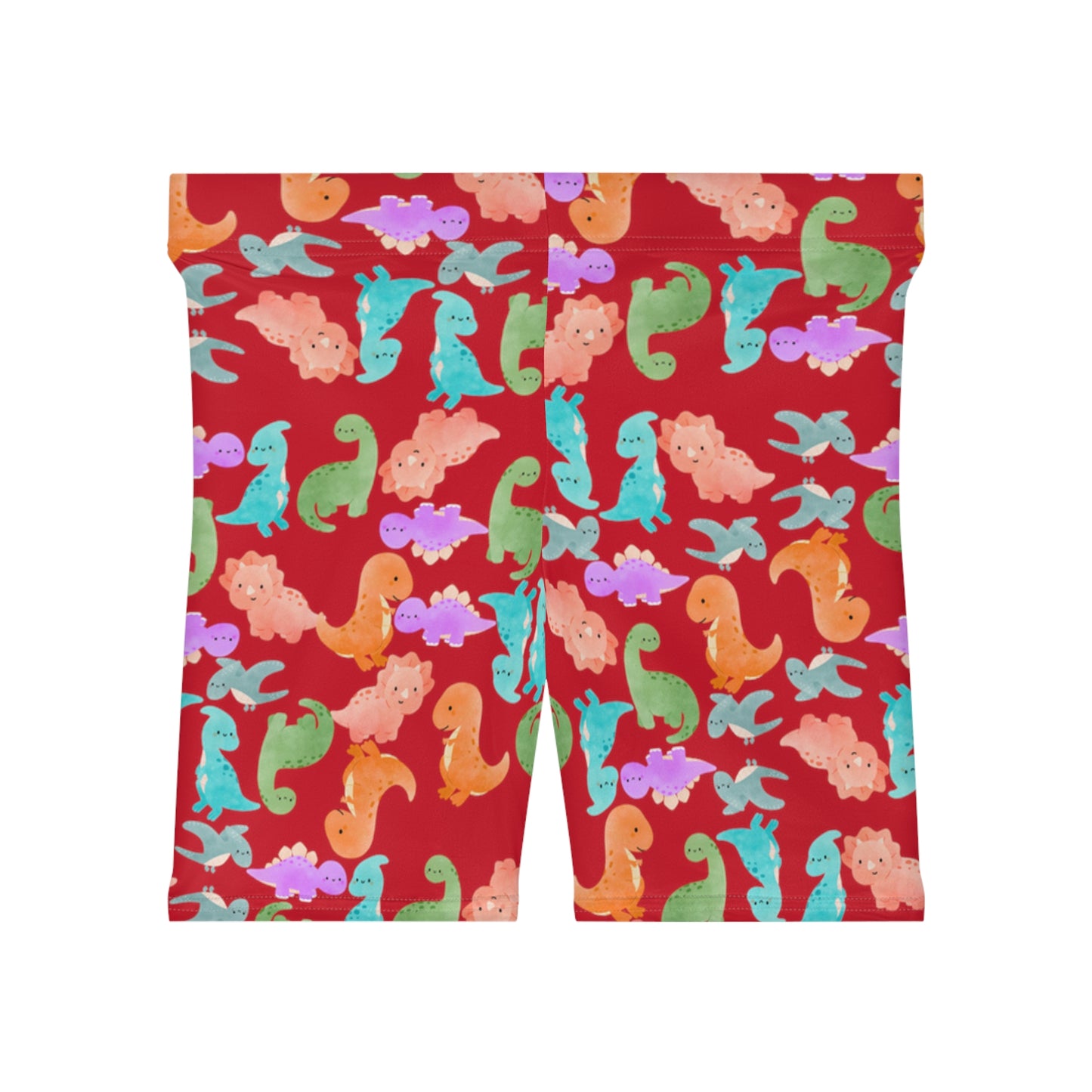 Colorful Dinosaur Womens Biker Shorts  AOP Perfect for Casual Wear workout Summer Birthdays Playdates Unique Gift Rainbow Dinos Dark Red