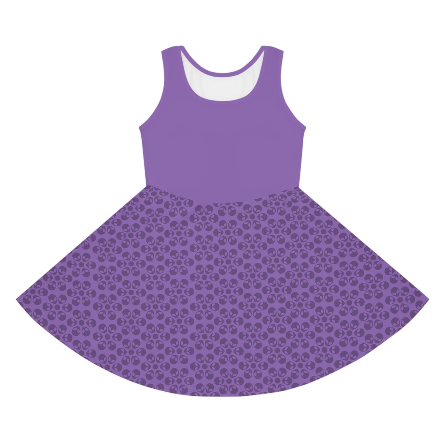 Girls Floral Sleeveless Sundress Cute Summer Dress Kids Fashion Birthday Outfit Playful Floral Pattern Spring Dress Alien Flowers Light Purple