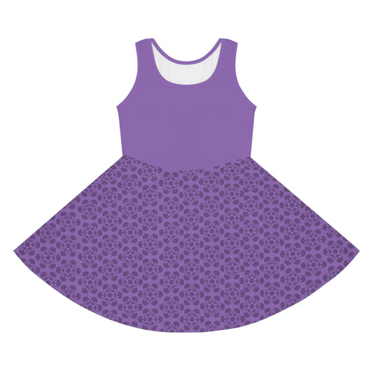 Girls Floral Sleeveless Sundress Cute Summer Dress Kids Fashion Birthday Outfit Playful Floral Pattern Spring Dress Alien Flowers Light Purple