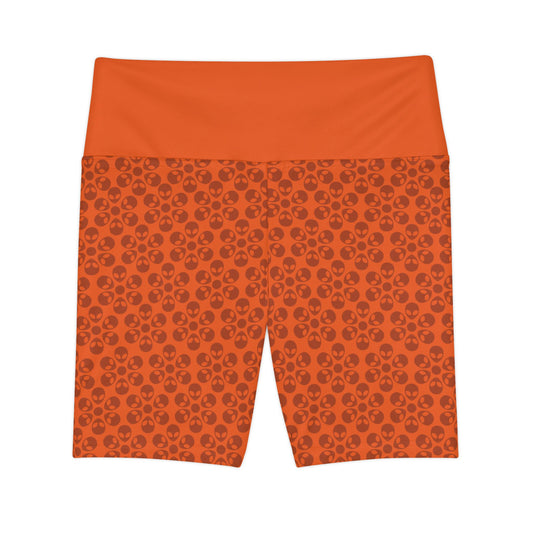 Womens Workout Shorts  Alien Flowers Orange