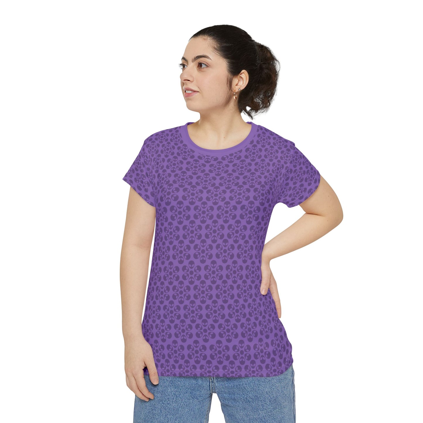 Womens Short Sleeve Shirt Alien Flowers Light Purple
