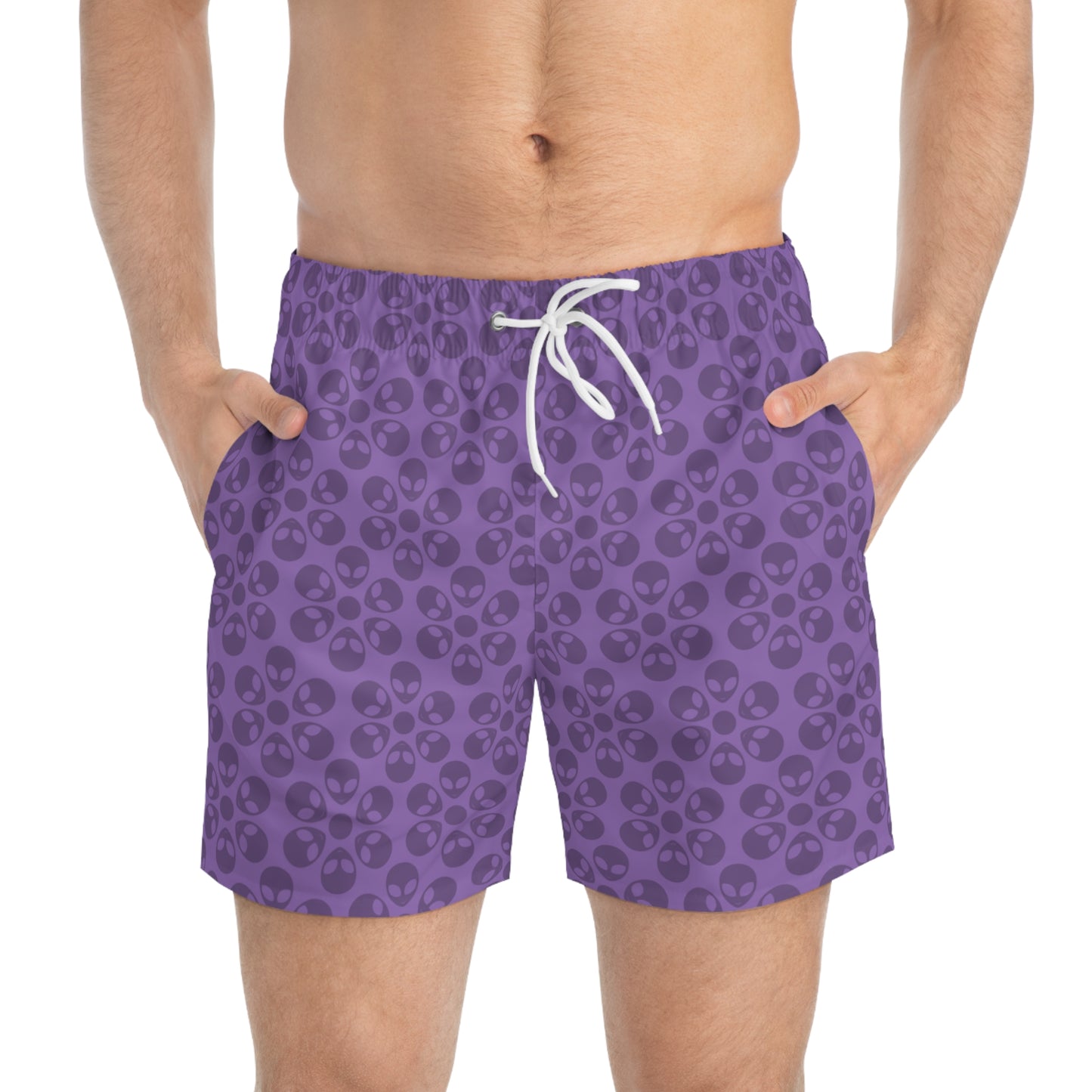 Stylish AOP Swim Trunks for Beach Days Summer Fun Pool Parties Vacation Wear Gift for Him Alien Flowers Light Purple