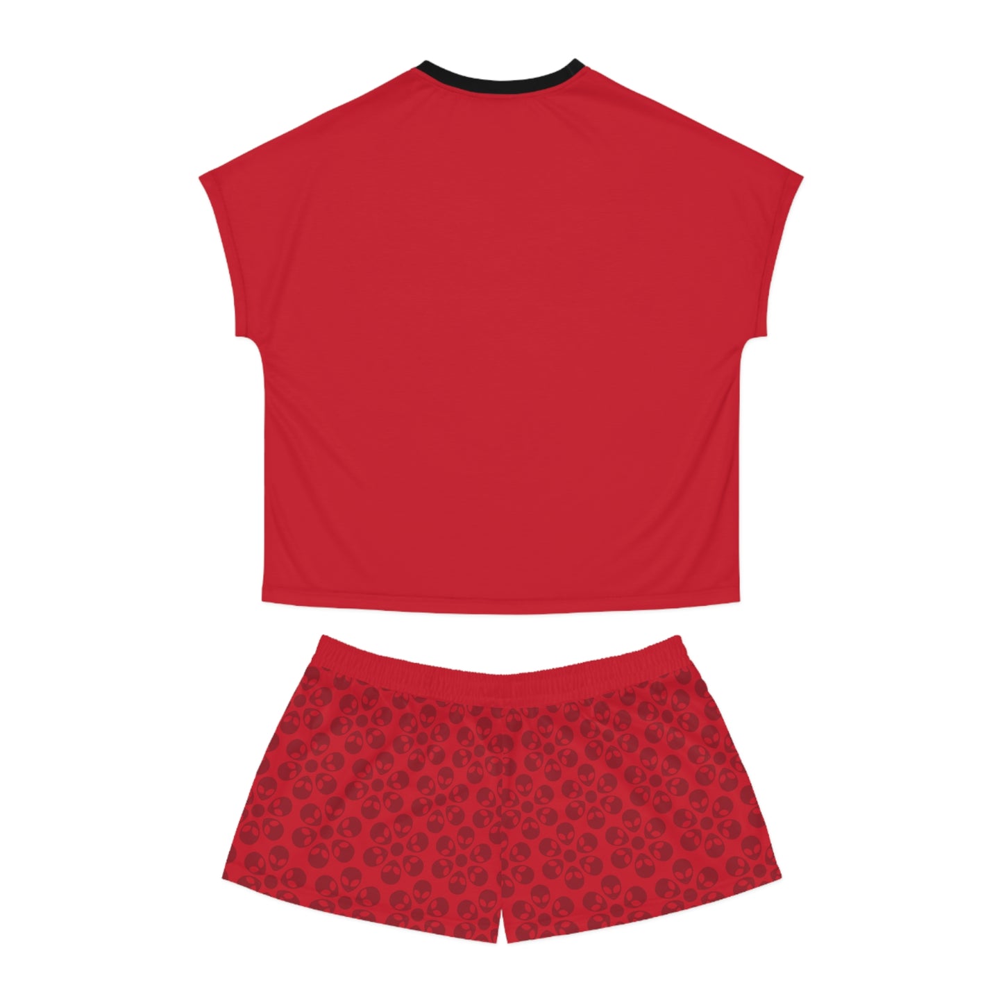 Stylish Womens Pajama Set Cozy Sleepwear AOP Floral Print Perfect for Lounging Gift for Her Summer Nights Relaxation Alien Flowers Dark Red