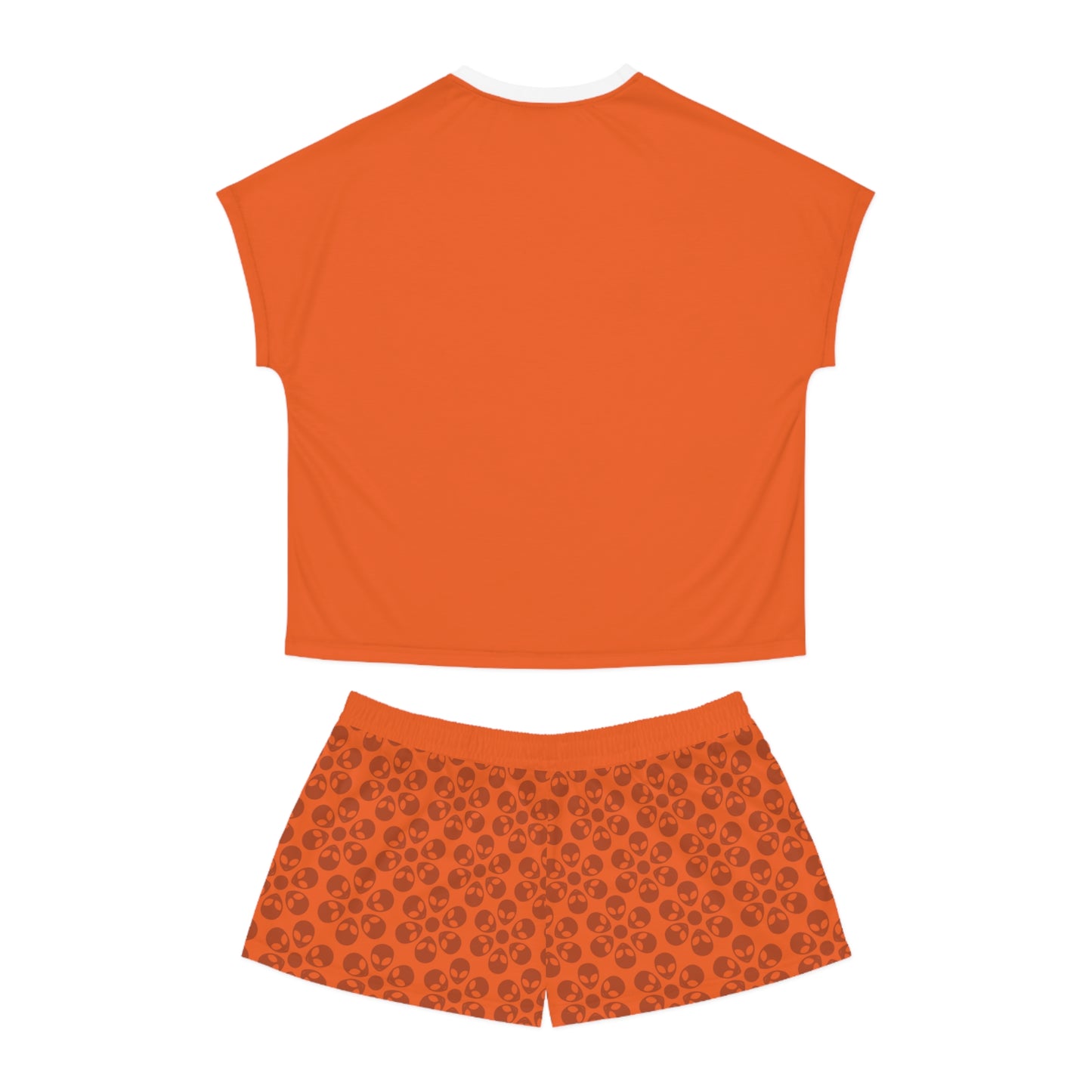 Stylish Womens Pajama Set Cozy Sleepwear AOP Floral Print Perfect for Lounging Gift for Her Summer Nights Relaxation Alien Flowers Orange