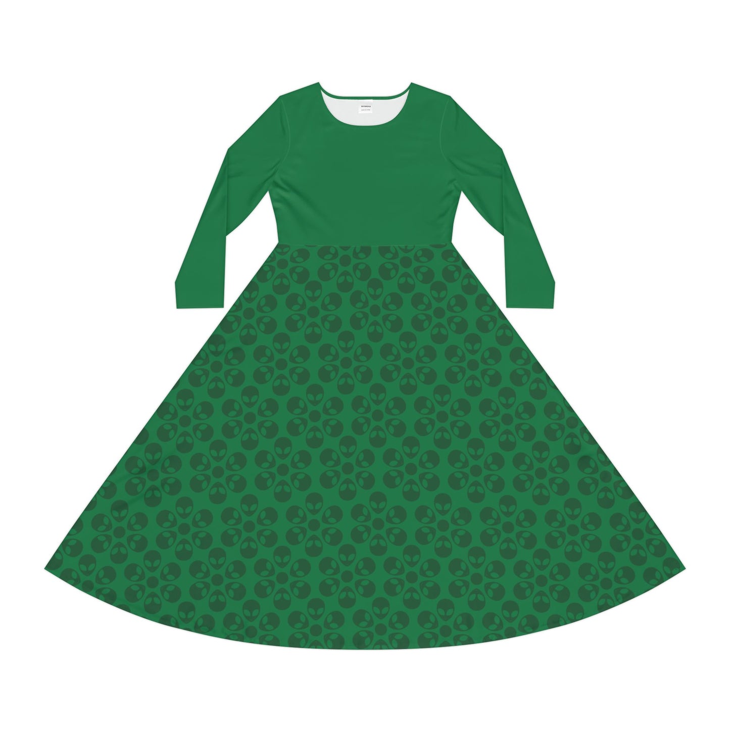 Womens Long Sleeve Dance Dress Alien Flowers Dark Green