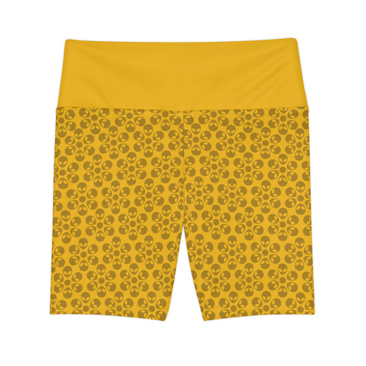 Womens Workout Shorts  Alien Flowers Yellow