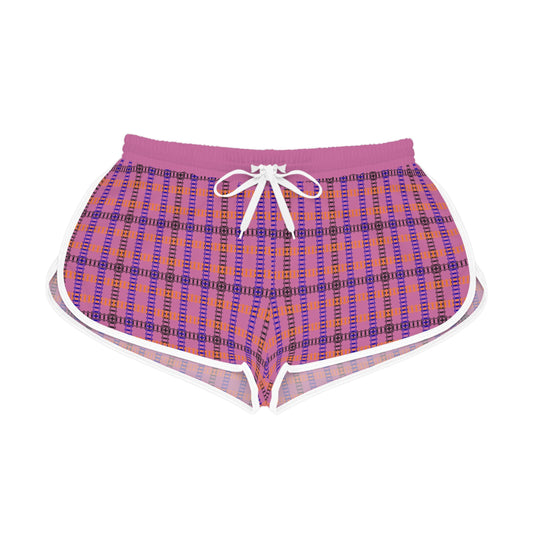 Cozy Casual Womens Shorts  Perfect for Summer Days Lounging Beach or Sleepwear AOP Plaid Design Train Tracks Light Pink