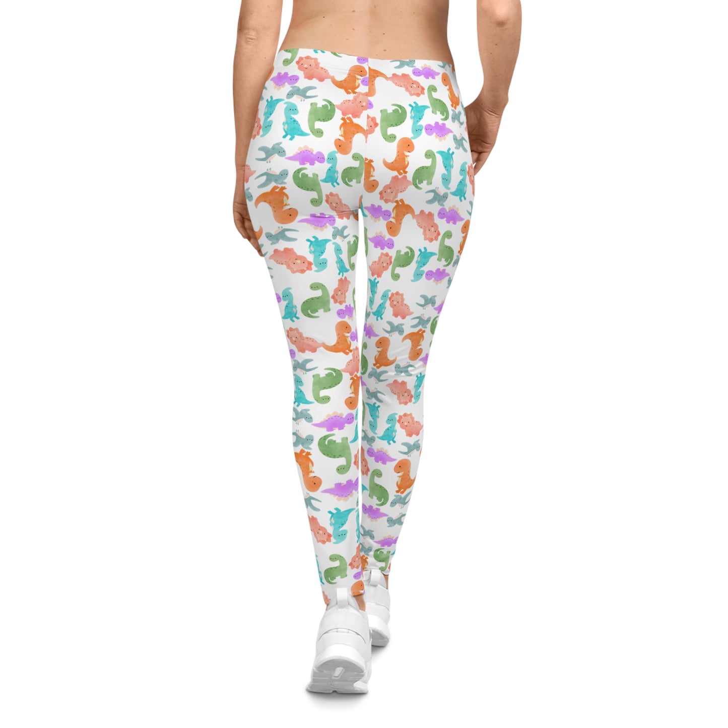 Colorful Dinosaur Print Leggings  Fun Everyday Activewear Yoga Pants Fitness Apparel Gift for Kids Playful Fashion Rainbow Dinos White