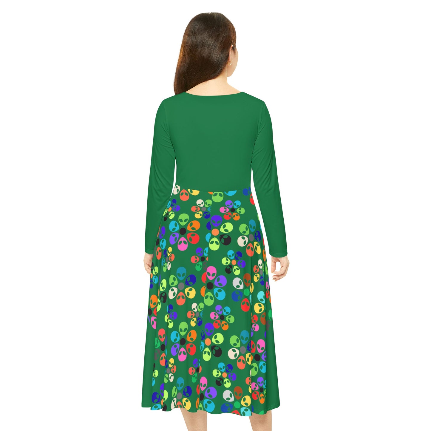 Vibrant Womens Long Sleeve Dance Dress Colorful Floral Style Perfect for Dance Parties Celebrations BohoChic Fashion Alien Rainbow Flowers Purple