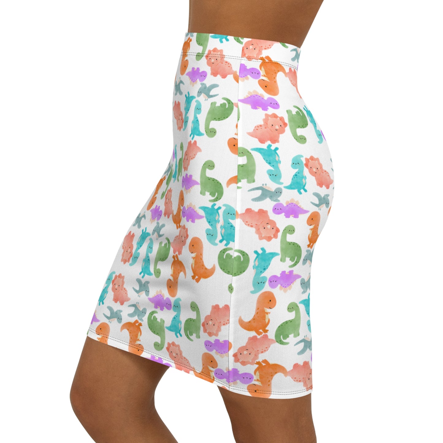 Dinosaur Print MidWaist Pencil Skirt for Fun and Playful Style Womens Skirt Cute Skirt Fashionable Skirt Casual Skirt Gift Idea Rainbow Dinos Grey