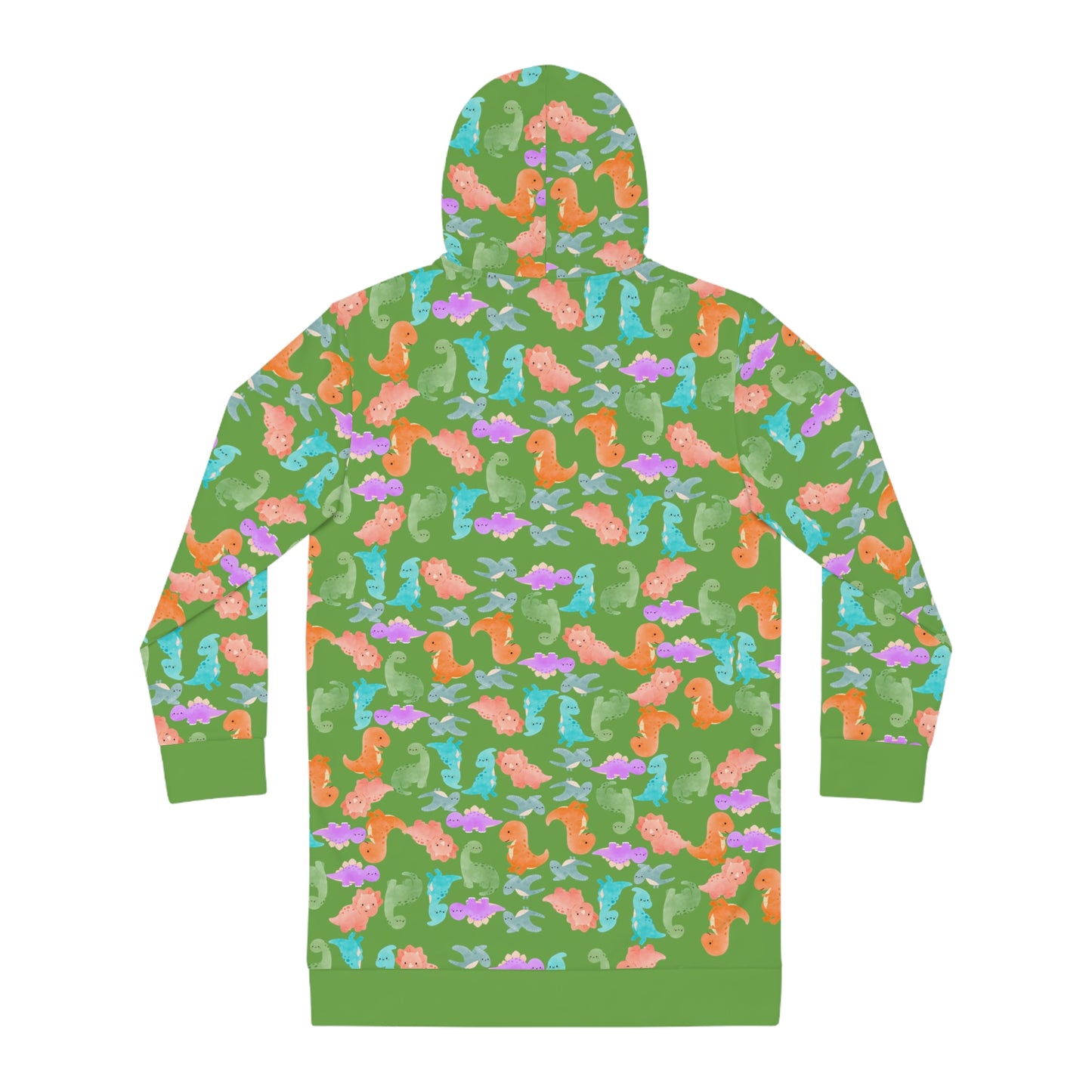 Womens Hoodie Dress Rainbow Dinos Green