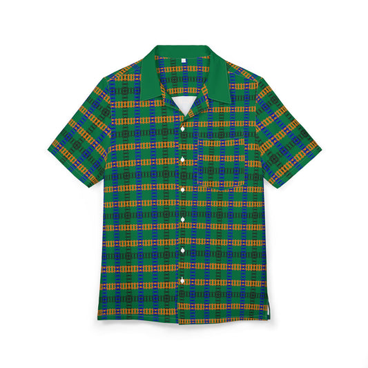 Vibrant Unisex Hawaiian Shirt Casual Summer Wear Vacation Outfit Beach Party Attire Gift for Him/Her Train Tracks Dark Green