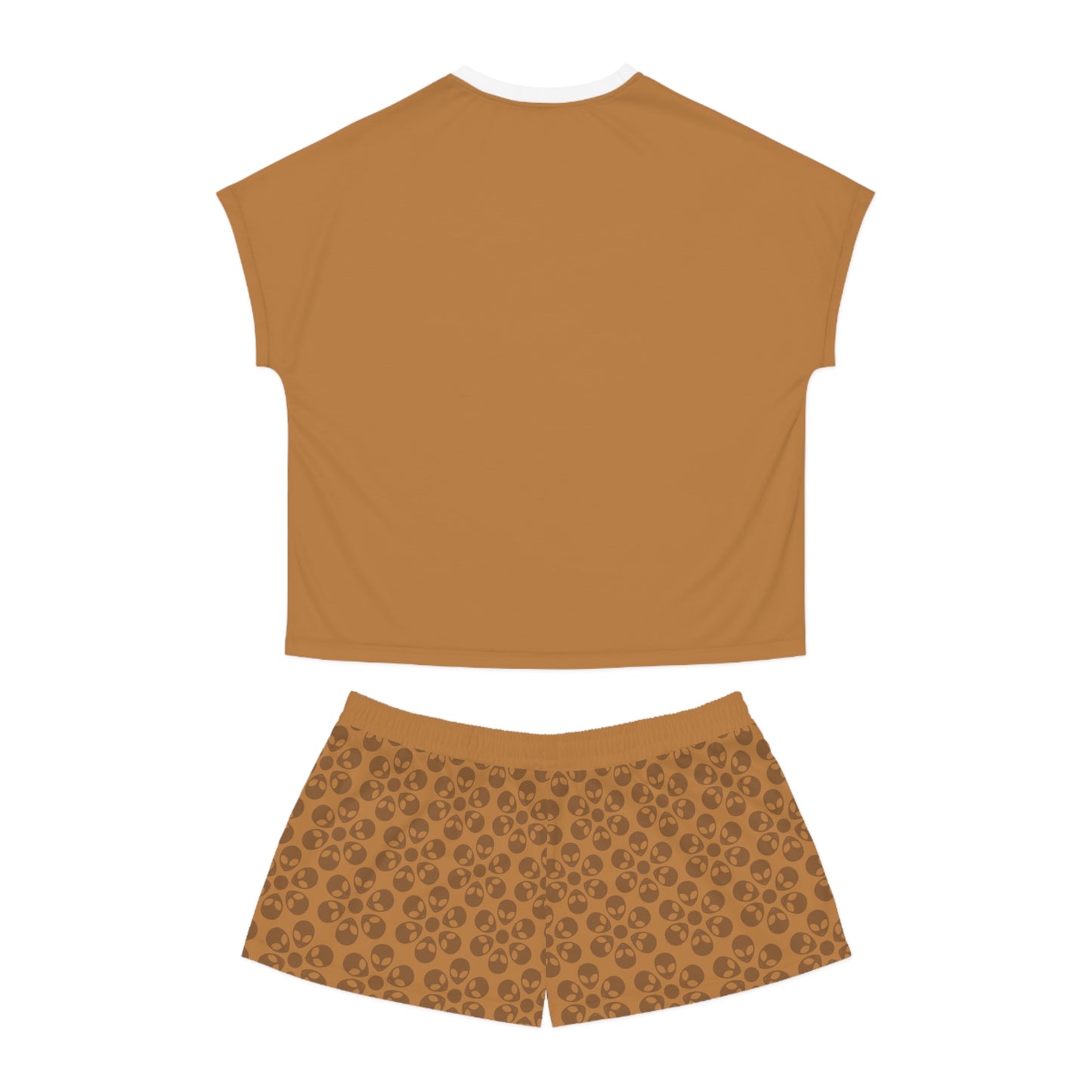 Stylish Womens Pajama Set Cozy Sleepwear AOP Floral Print Perfect for Lounging Gift for Her Summer Nights Relaxation Alien Flowers Light Brown