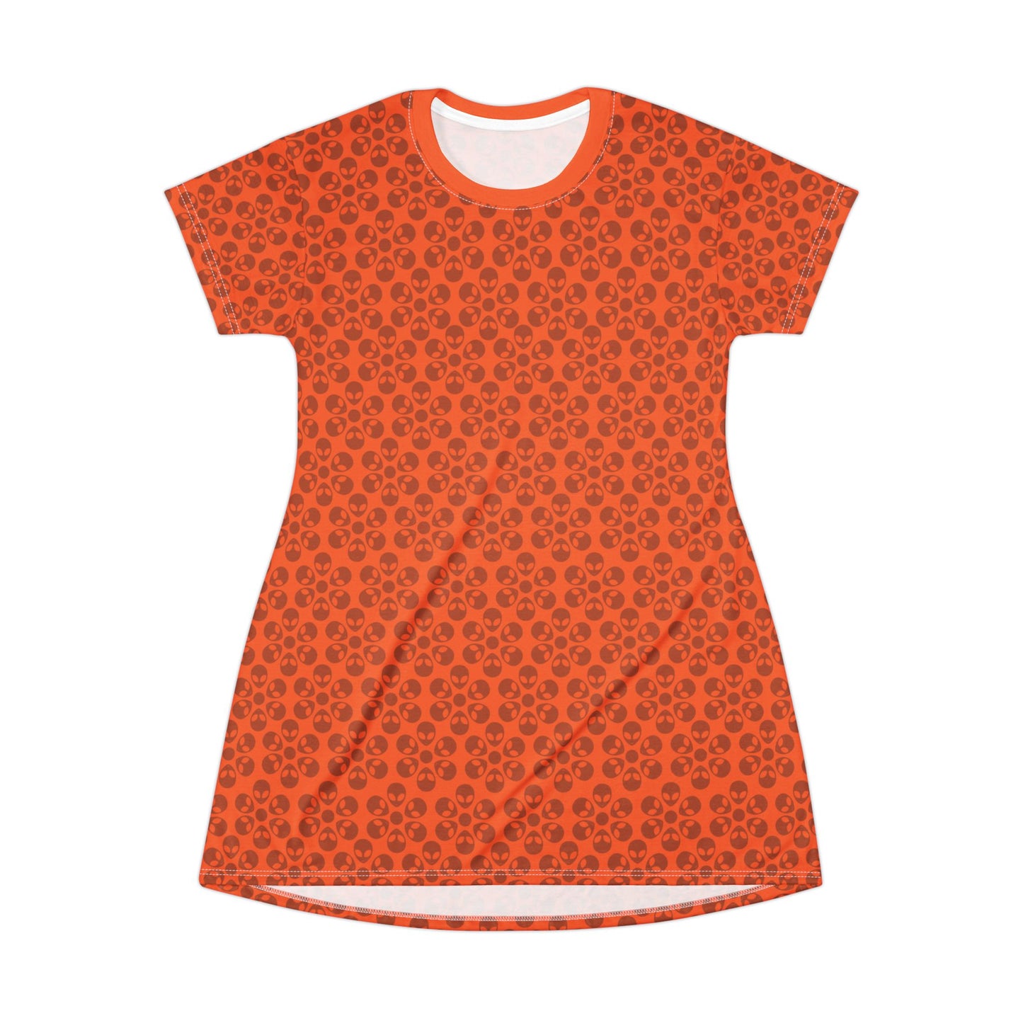 Floral Pattern TShirt Dress Casual Summer Dress Cute Dress for Women Floral Print Dress Trendy Everyday Wear Perfect for Beach Alien Flowers Orange
