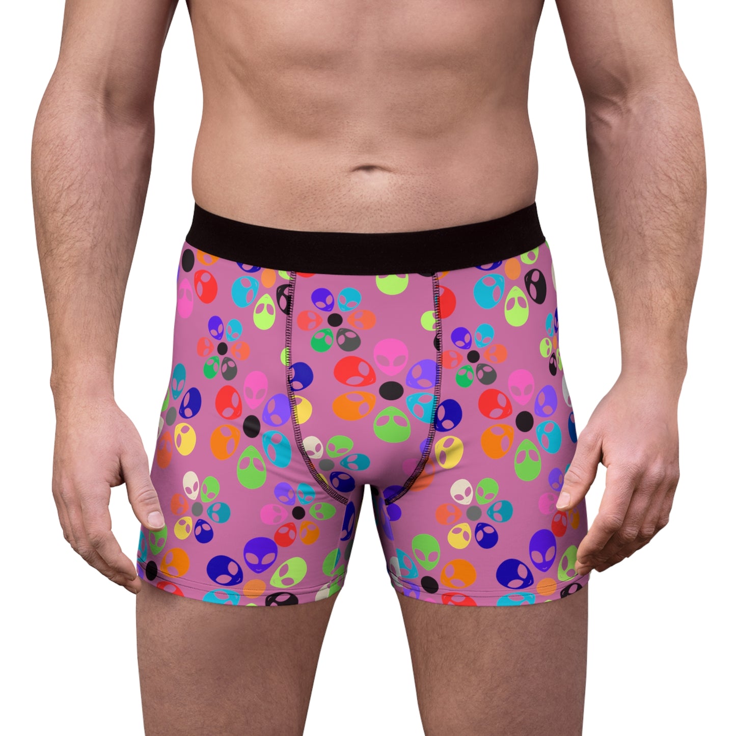 Colorful Alien Print Boxer Briefs for Men  Fun & Comfy Great for Gifting Casual Wear Everyday Essentials and Special Occasions Alien Rainbow Flowers Light Pink