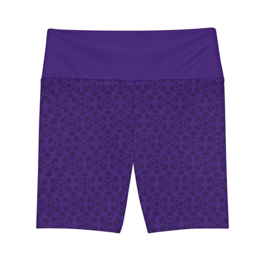 Womens Workout Shorts  Alien Flowers Purple